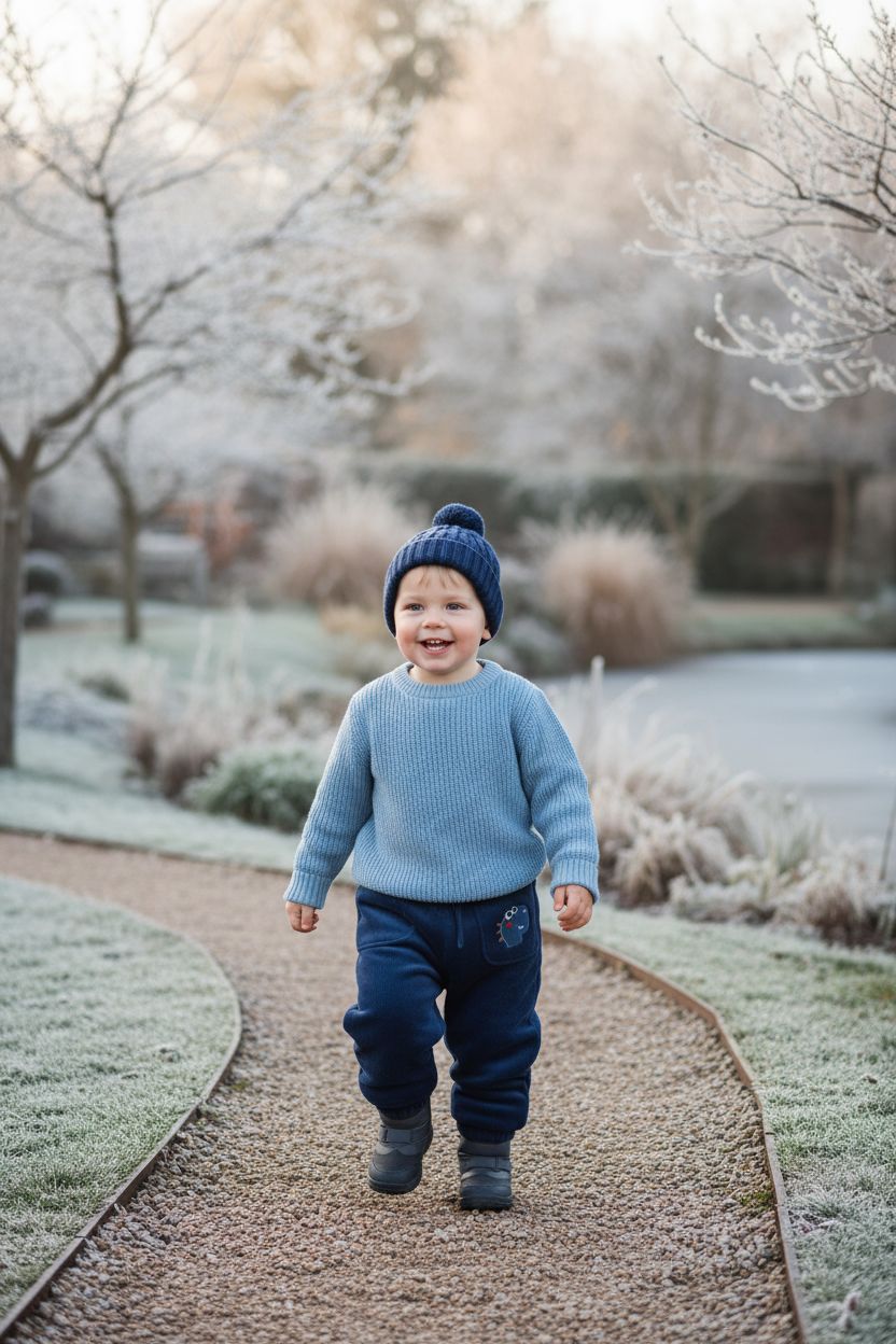 طفل يمشي في الحديقة - منظر كامل
