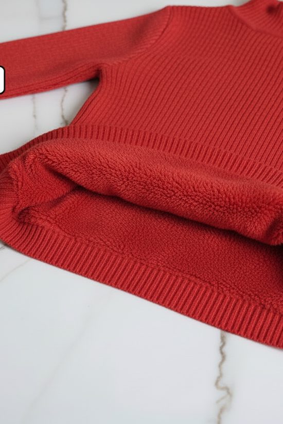 سويتر أحمر مبطن - مطوي مع البطانة
