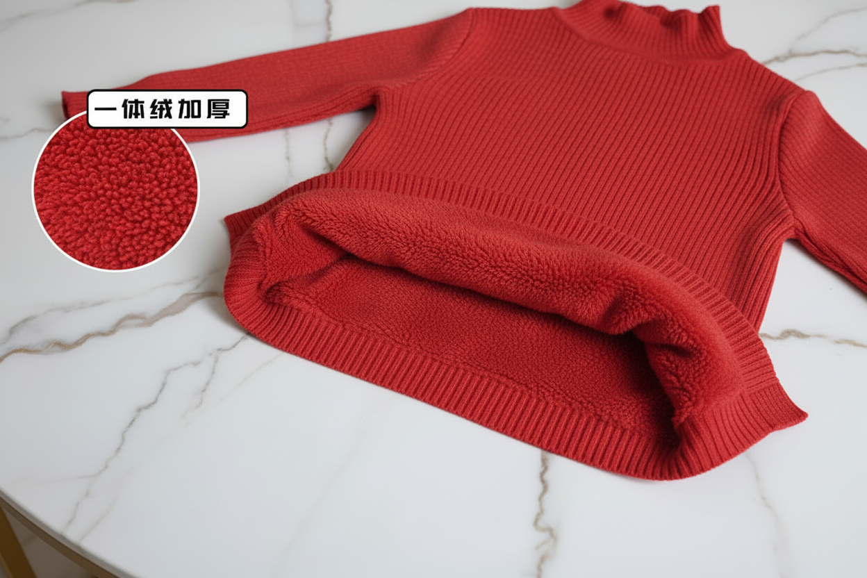 سويتر أحمر مبطن - مطوي مع البطانة