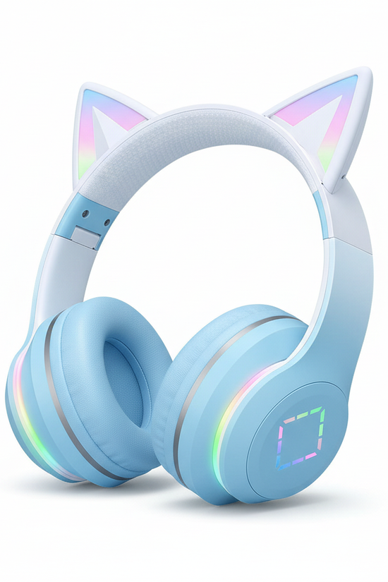 سماعة الرأس الزرقاء بخلفية بيضاء