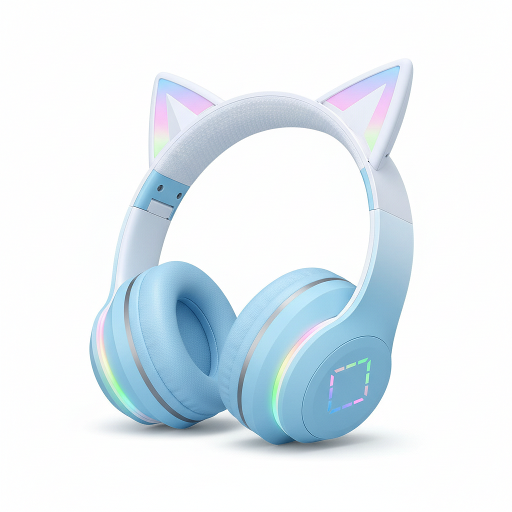 سماعة الرأس الزرقاء بخلفية بيضاء