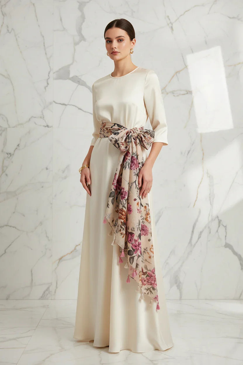 الشال مربوط كحزام حول الخصر