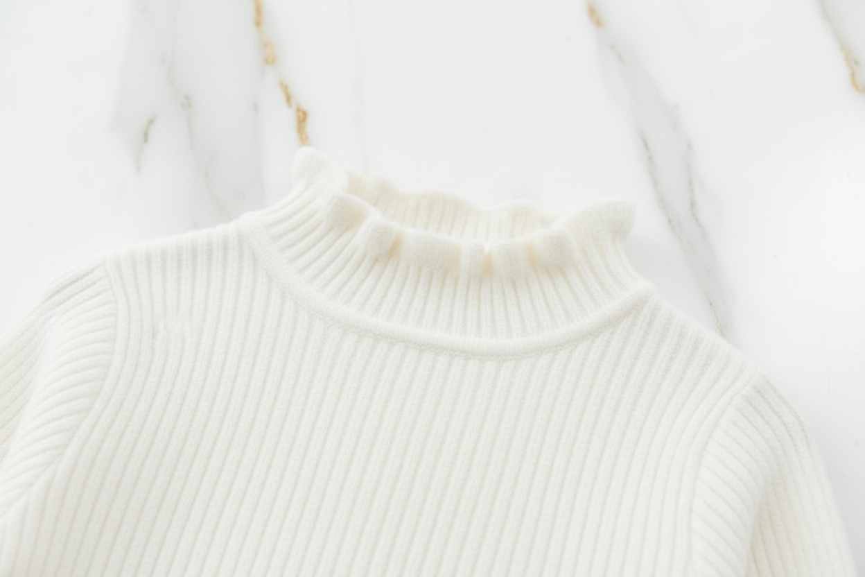 سويتر أبيض مبطن - تفاصيل الياقة