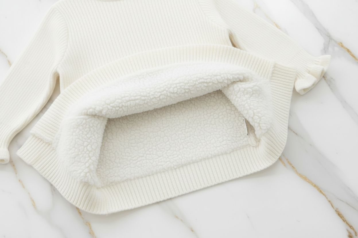 سويتر أبيض مبطن - البطانة الفروية