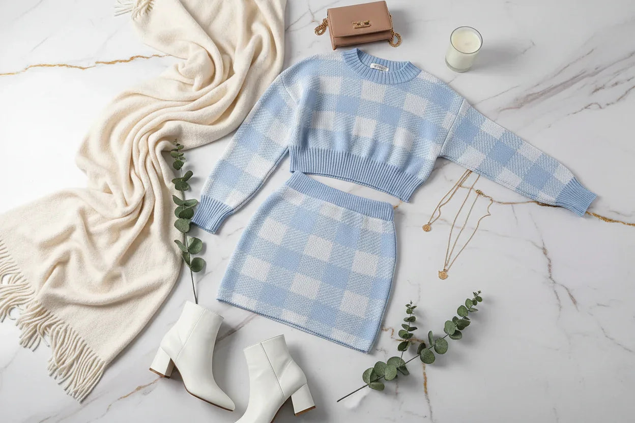 طقم شتوي أزرق مع بطانية وإكسسوارات فاخرة