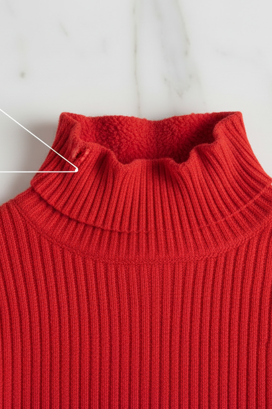 سويتر أحمر مبطن - تفاصيل الياقة والفرو