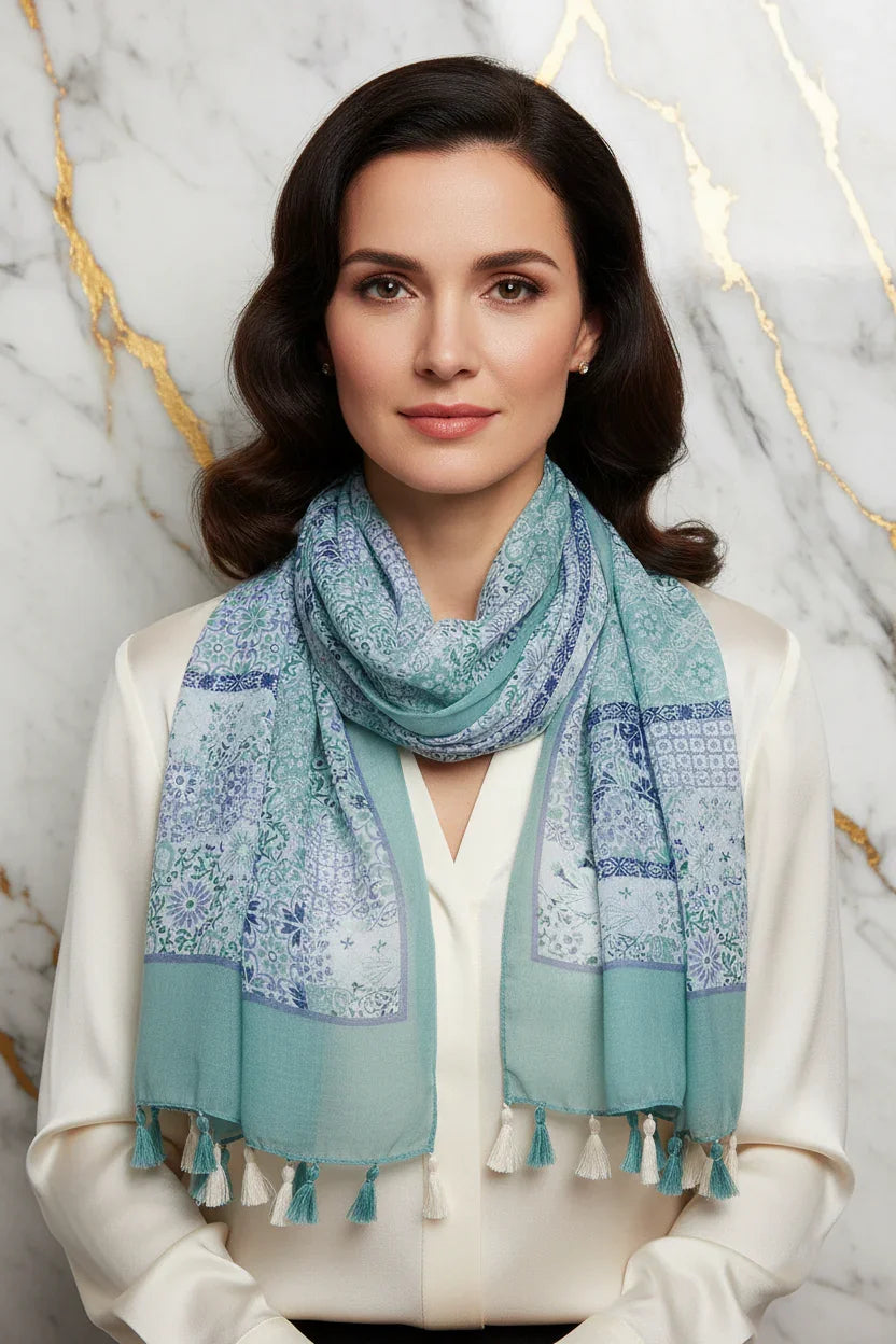 الشال منسدل بشكل فضفاض