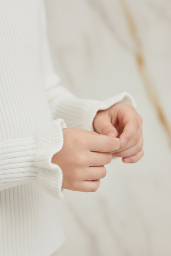 سويتر أبيض - تفاصيل الأكمام