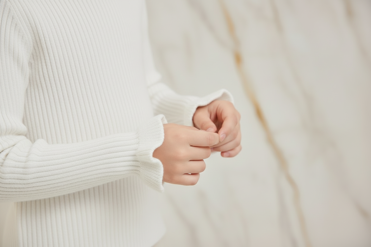 سويتر أبيض - تفاصيل الأكمام