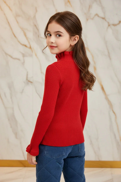 سويتر أحمر مبطن مع بنطال جينز - خلفي