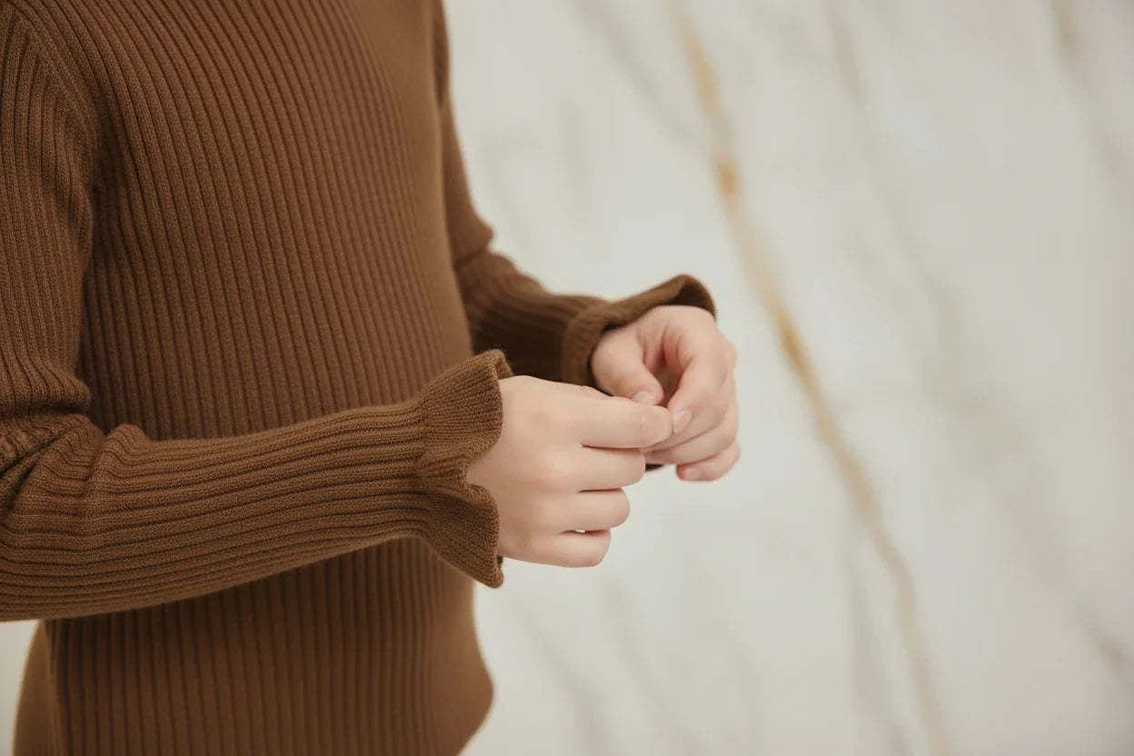 سويتر لون القهوة - تفاصيل الأكمام