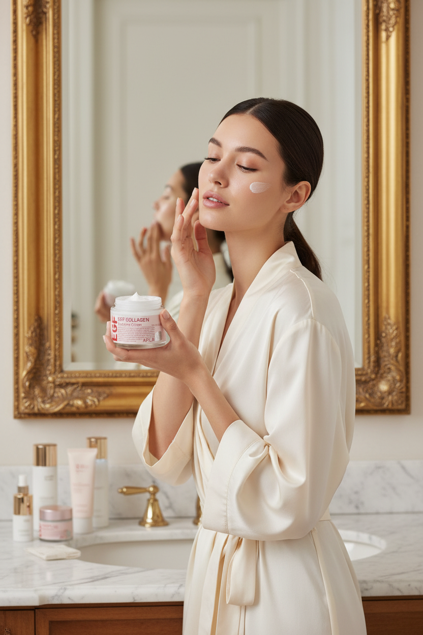 تطبيق الكريم أمام المرآة
