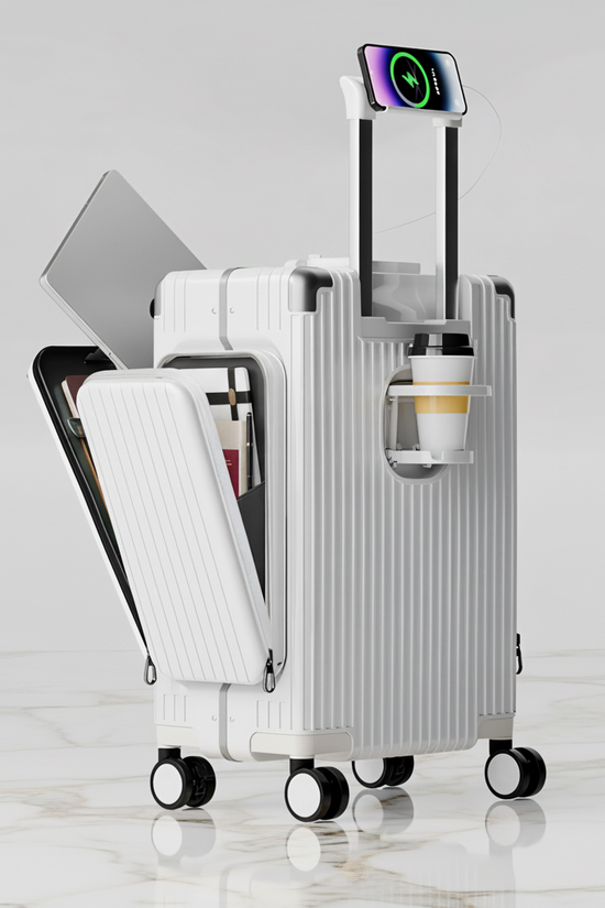 الحقيبة البيضاء على خلفية رخامية