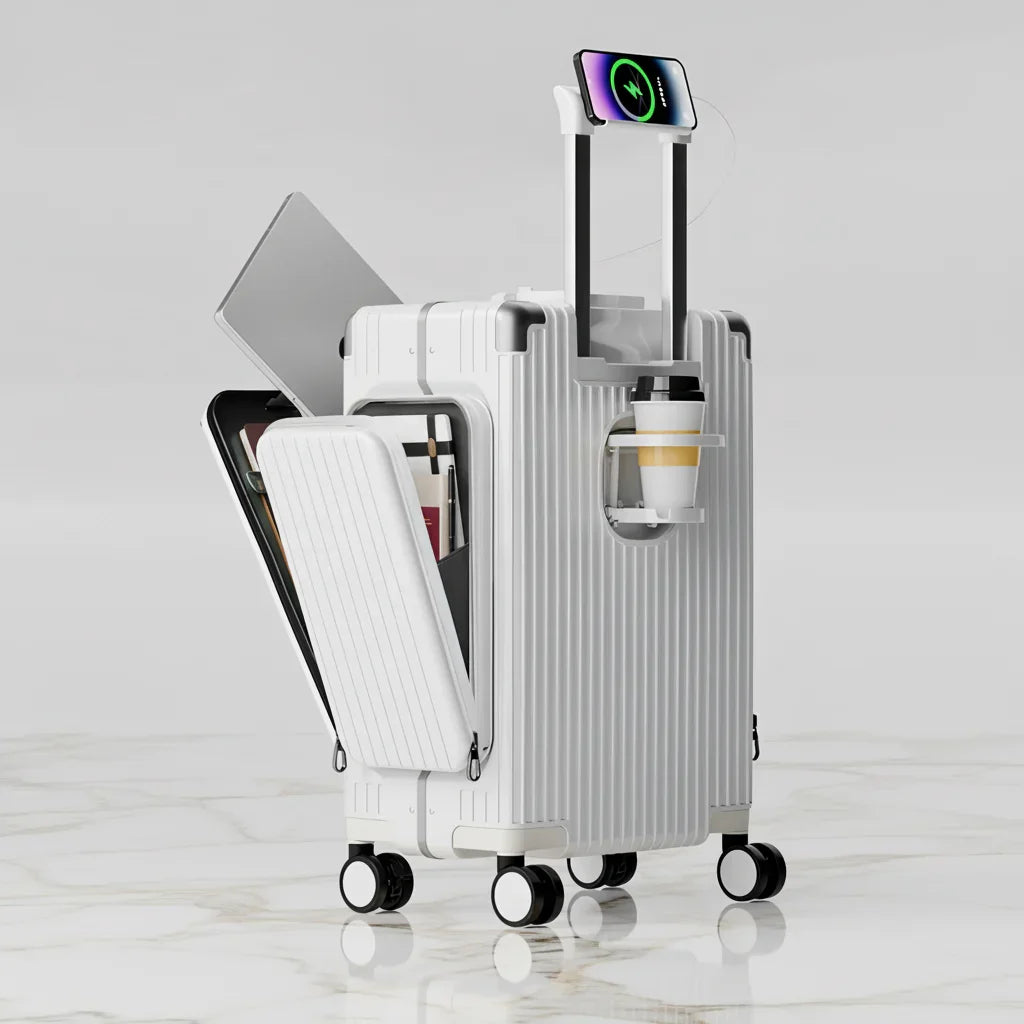 الحقيبة البيضاء على خلفية رخامية