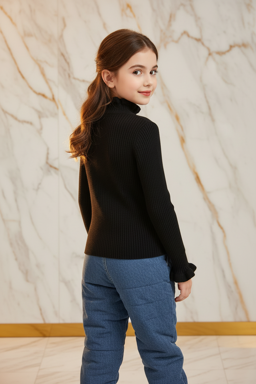 سويتر أسود مبطن مع بنطال جينز - خلفي