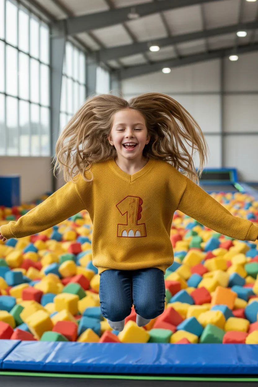 طفلة في الهواء أثناء القفز