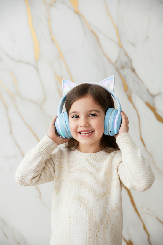 طفلة ترتدي السماعة