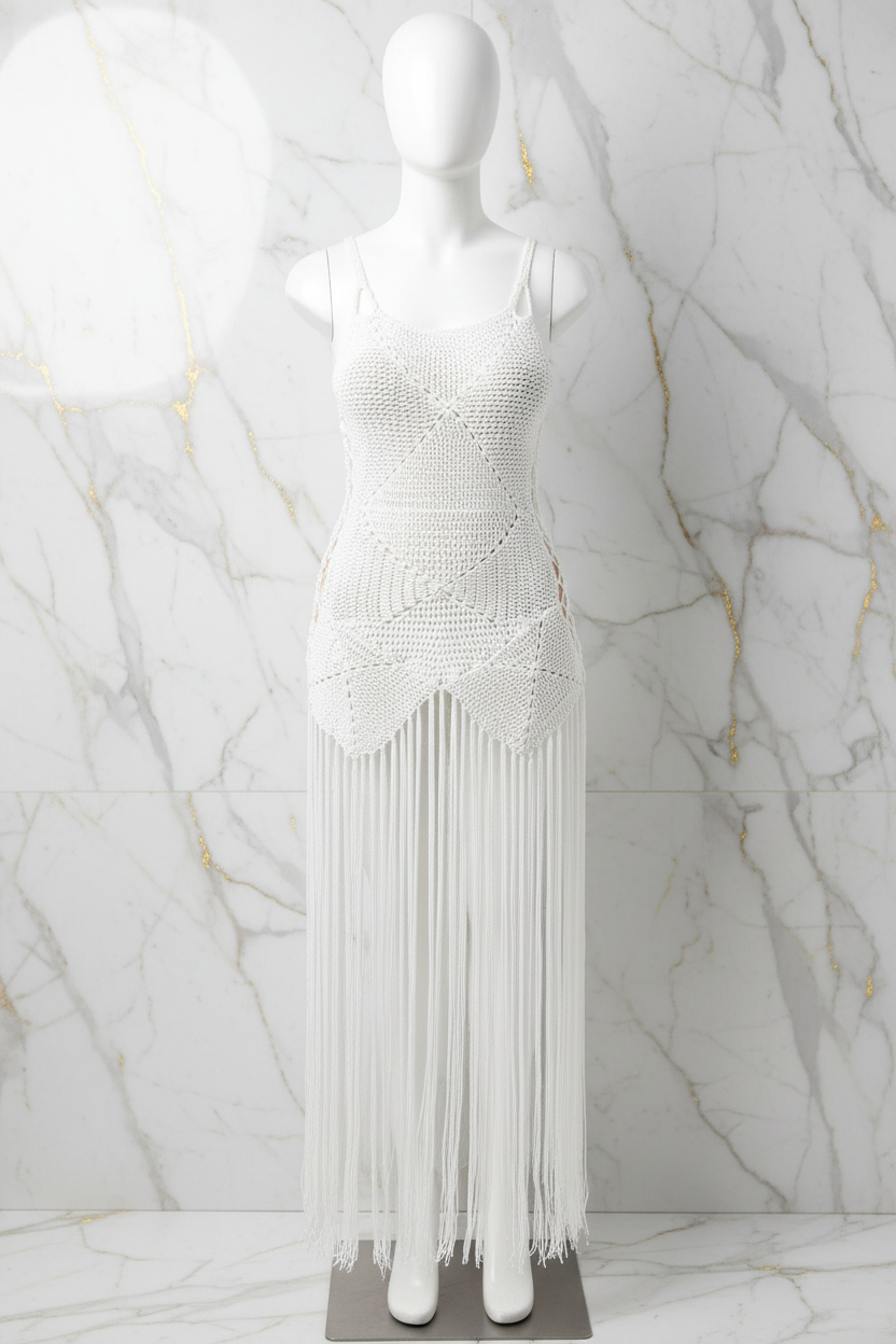 فستان كروشيه أبيض - منظر أمامي