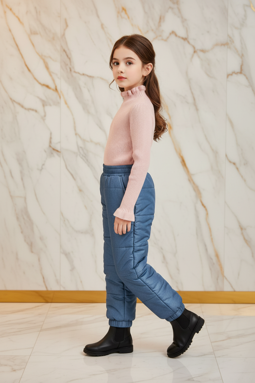 سويتر وردي مبطن مع بنطال جينز - جانبي أيسر