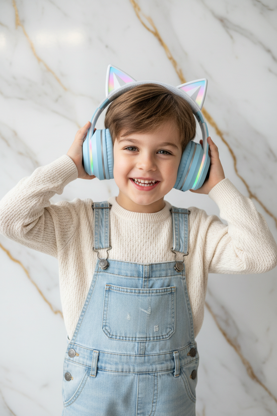 طفل يرتدي السماعة