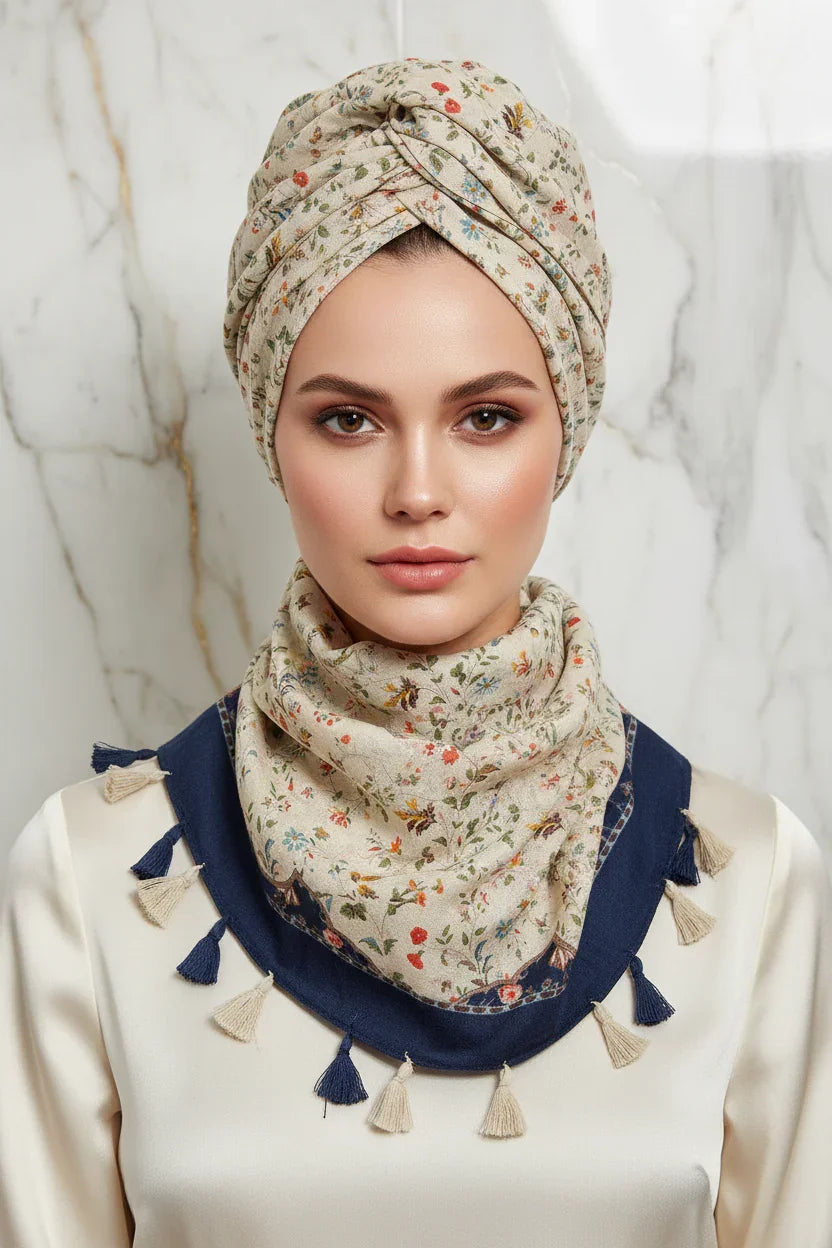 الشال ملفوف على الرأس بأسلوب التوربان