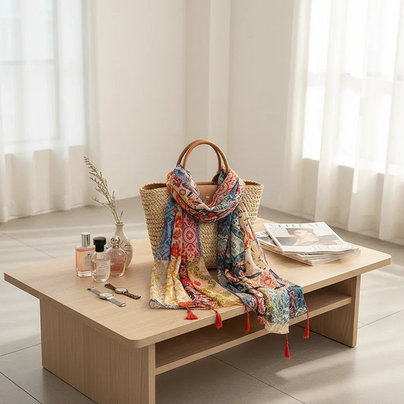 وشاح منسدل على حقيبة