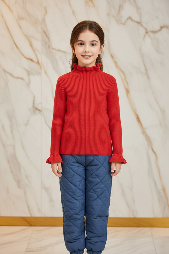 سويتر أحمر مبطن مع بنطال جينز - أمامي