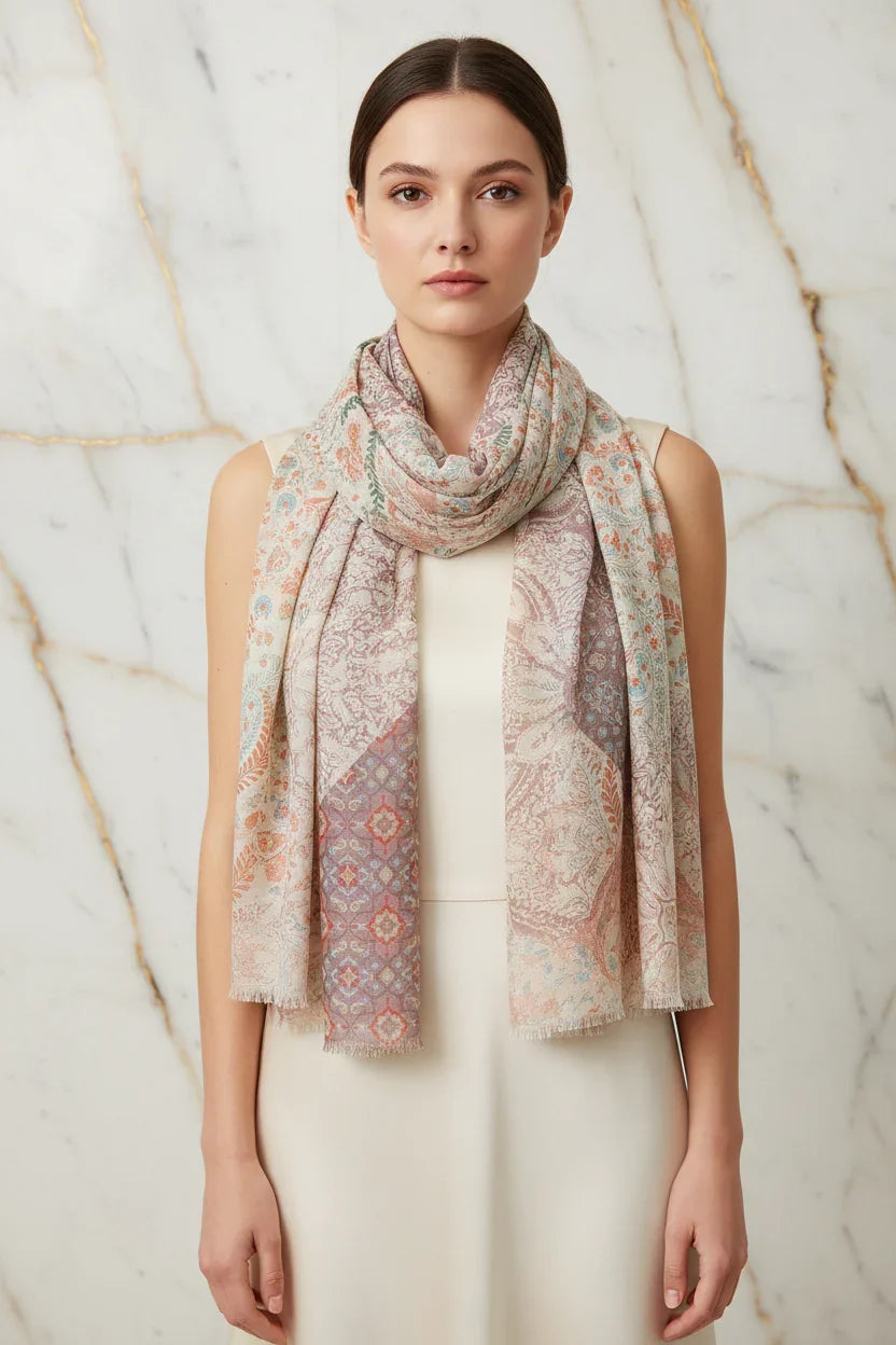 الشال منسدل بشكل فضفاض