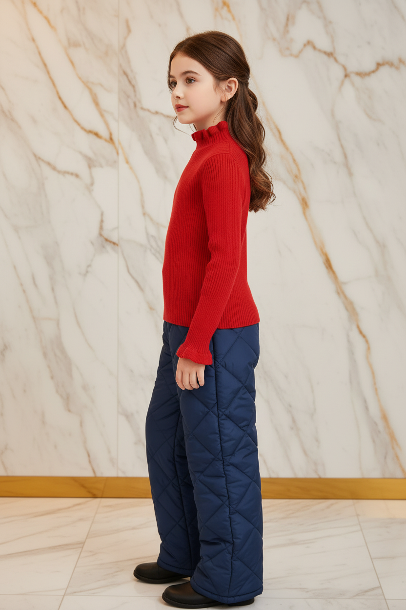 سويتر أحمر مبطن مع بنطال جينز - جانبي أيسر