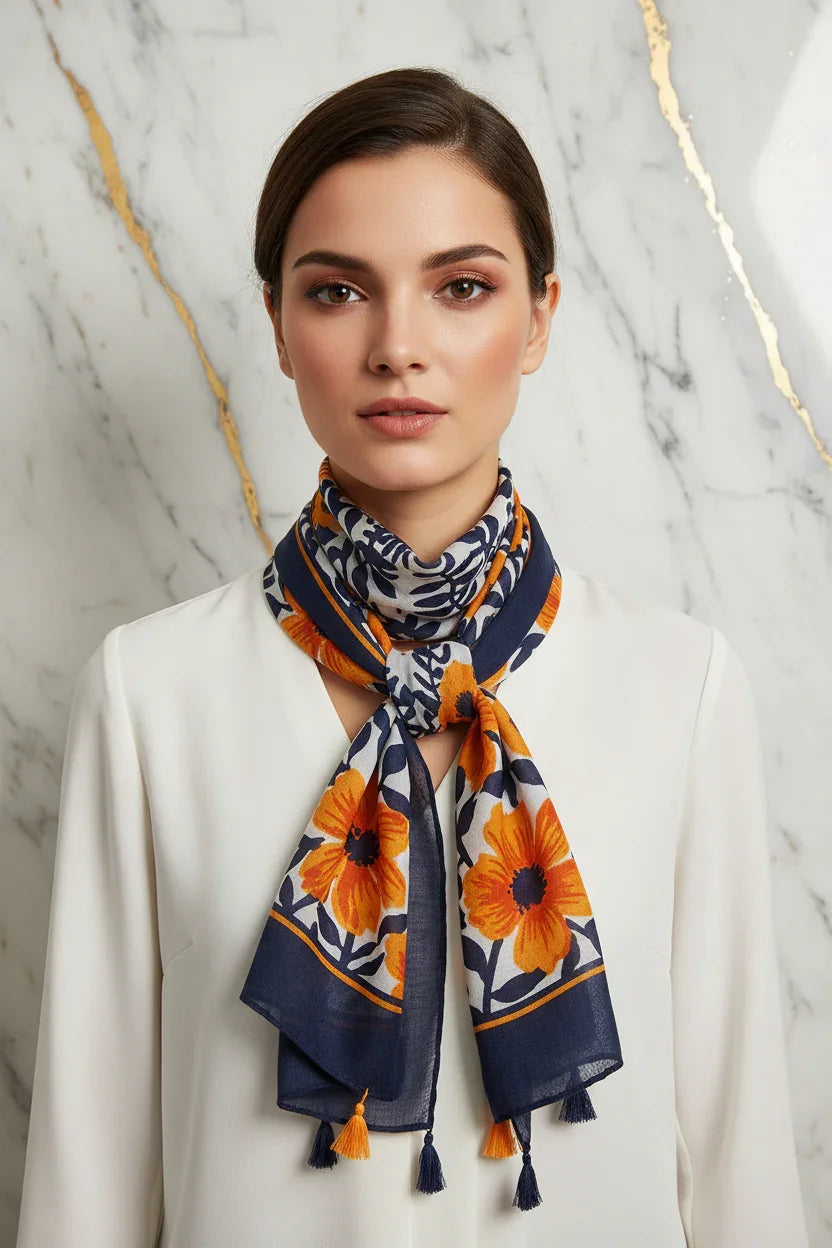 الشال مربوط حول العنق بأناقة