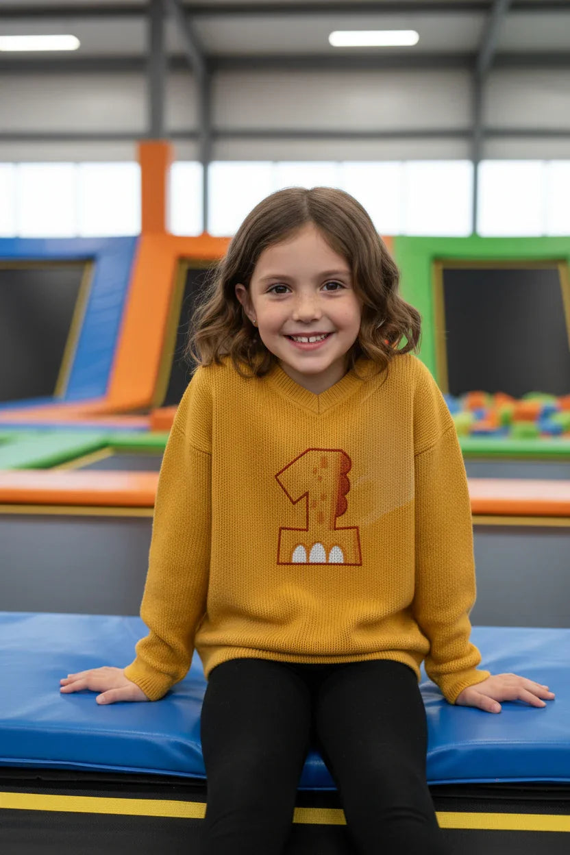 طفلة جالسة على حافة الترامبولين