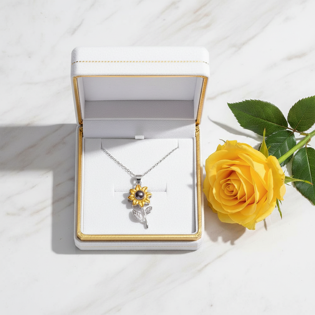 منظر علوي للقلادة في العلبة