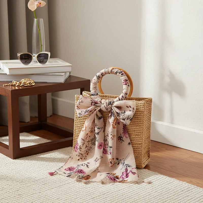 الشال مربوط كفيونكة على الحقيبة