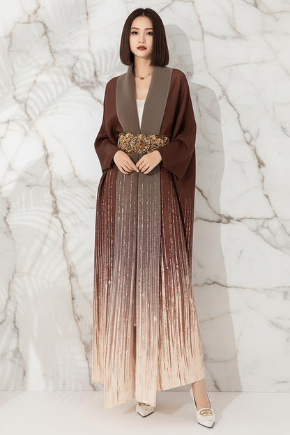 امرأة كورية ترتدي الكوت البني - منظر أمامي