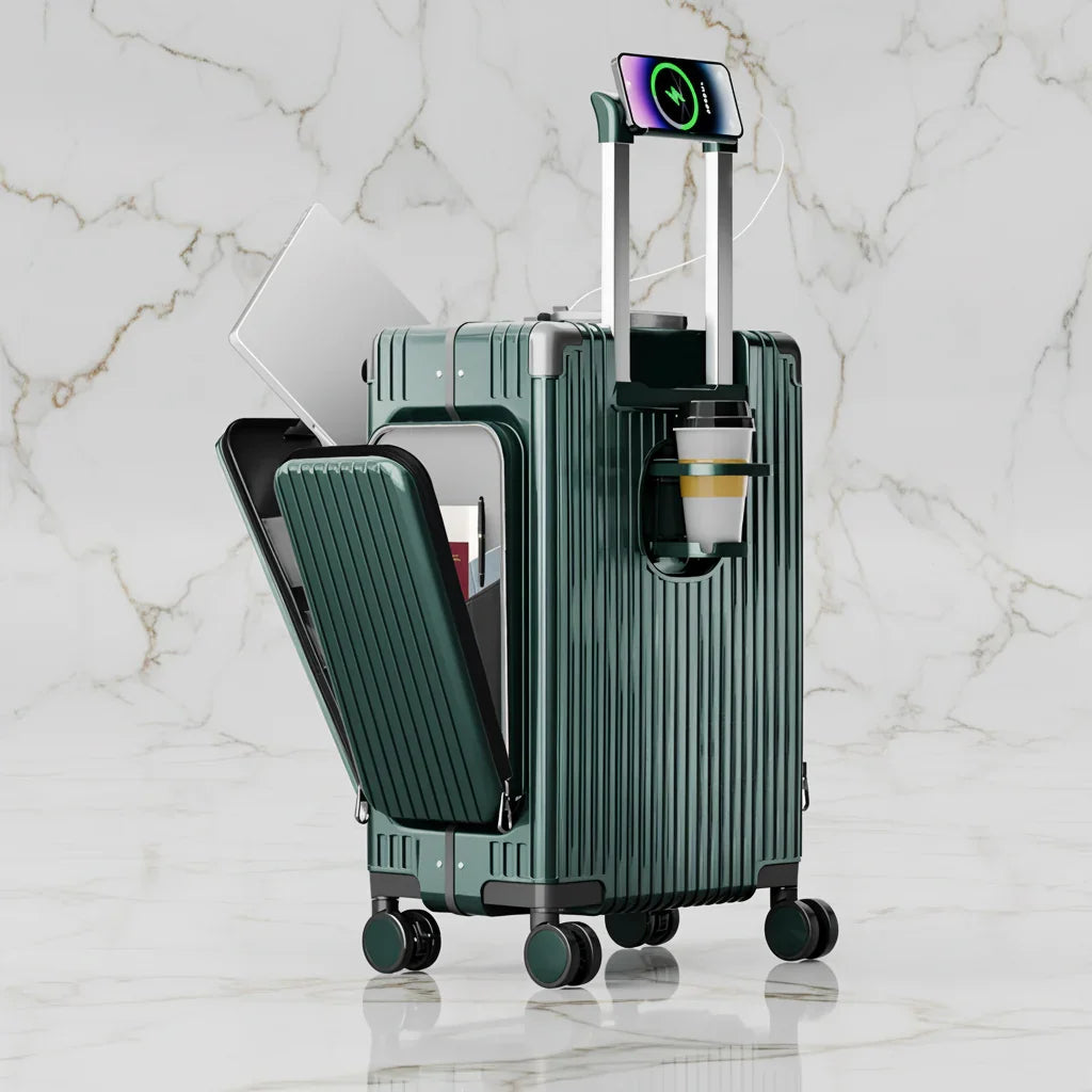 الحقيبة الخضراء على خلفية رخامية