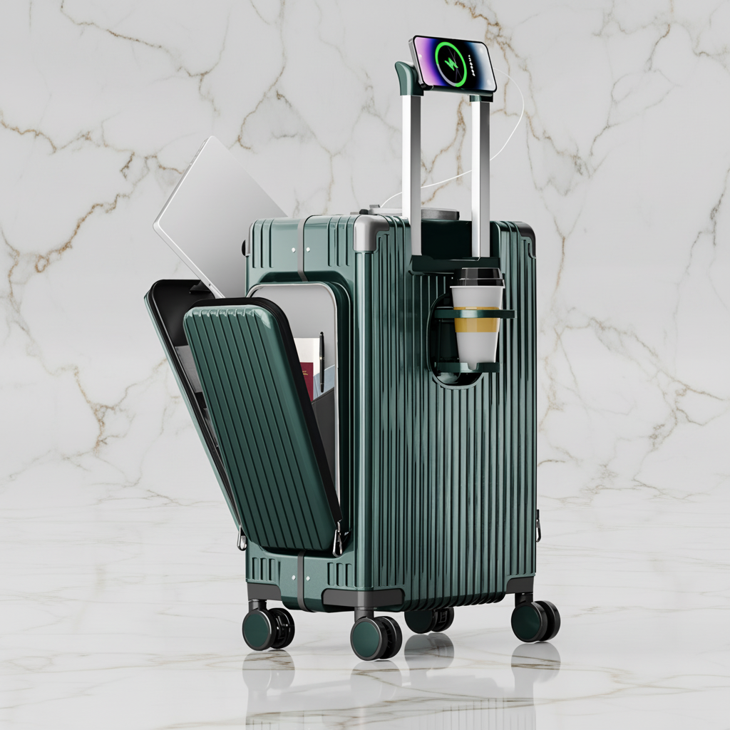 الحقيبة الخضراء على خلفية رخامية