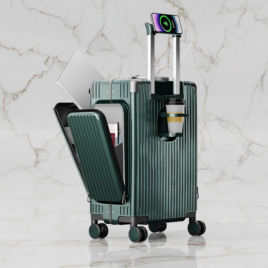 الحقيبة الخضراء على خلفية رخامية