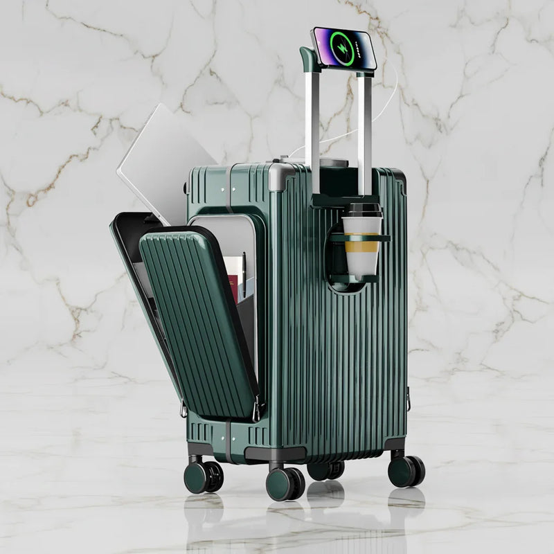 الحقيبة الخضراء على خلفية رخامية