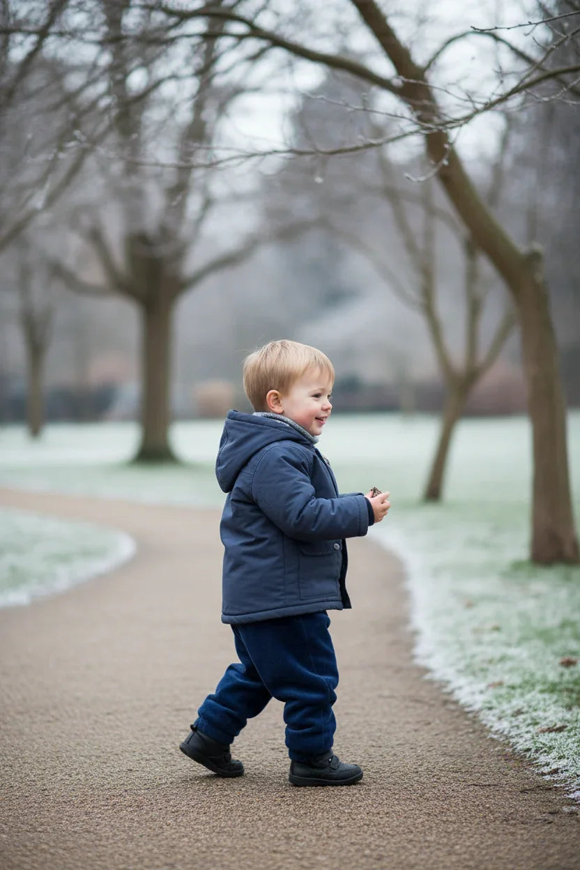 منظر جانبي - الطفل يمشي في الحديقة