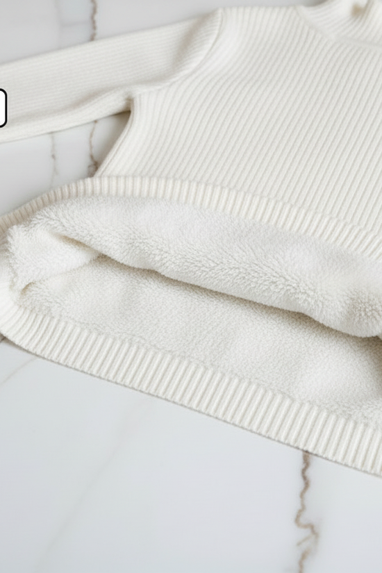 سويتر أبيض مبطن - مطوي مع البطانة