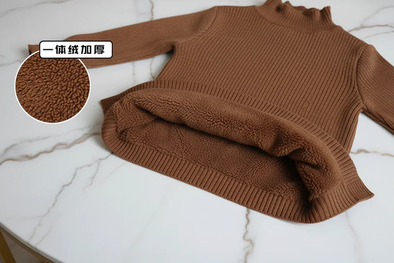 سويتر لون القهوة مبطن - مطوي مع البطانة
