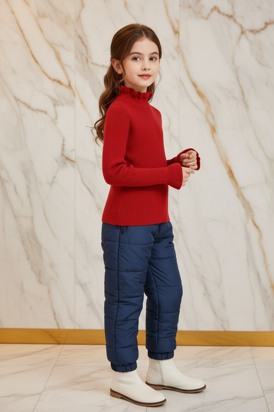 سويتر أحمر مبطن مع بنطال جينز - زاوية يمين