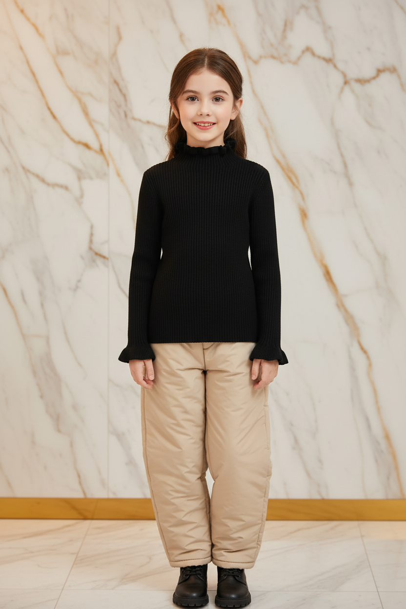 سويتر أسود مع بنطال بيج - أمامي