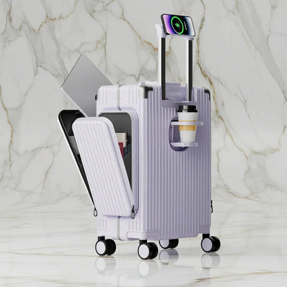 الحقيبة البنفسجية الفاتحة على خلفية رخامية