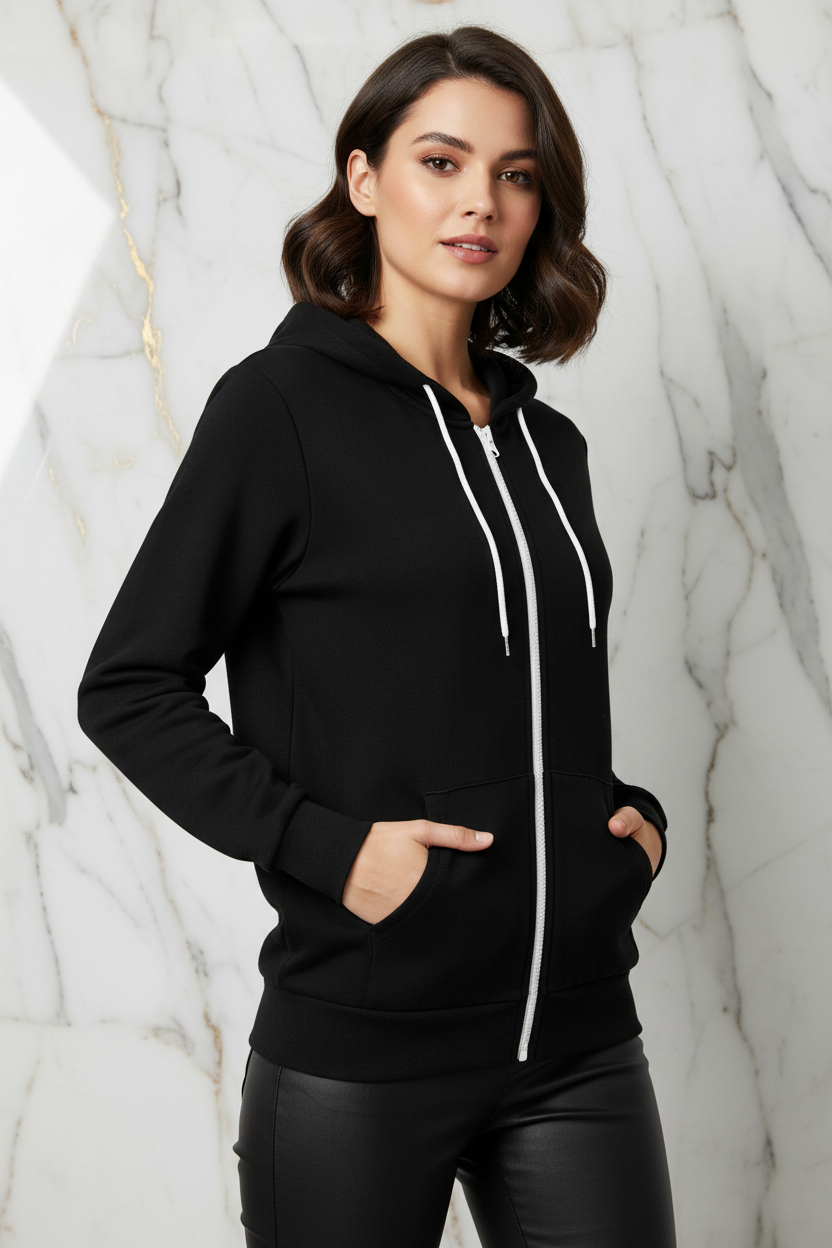 هودي أسود ثلاثي أرباع