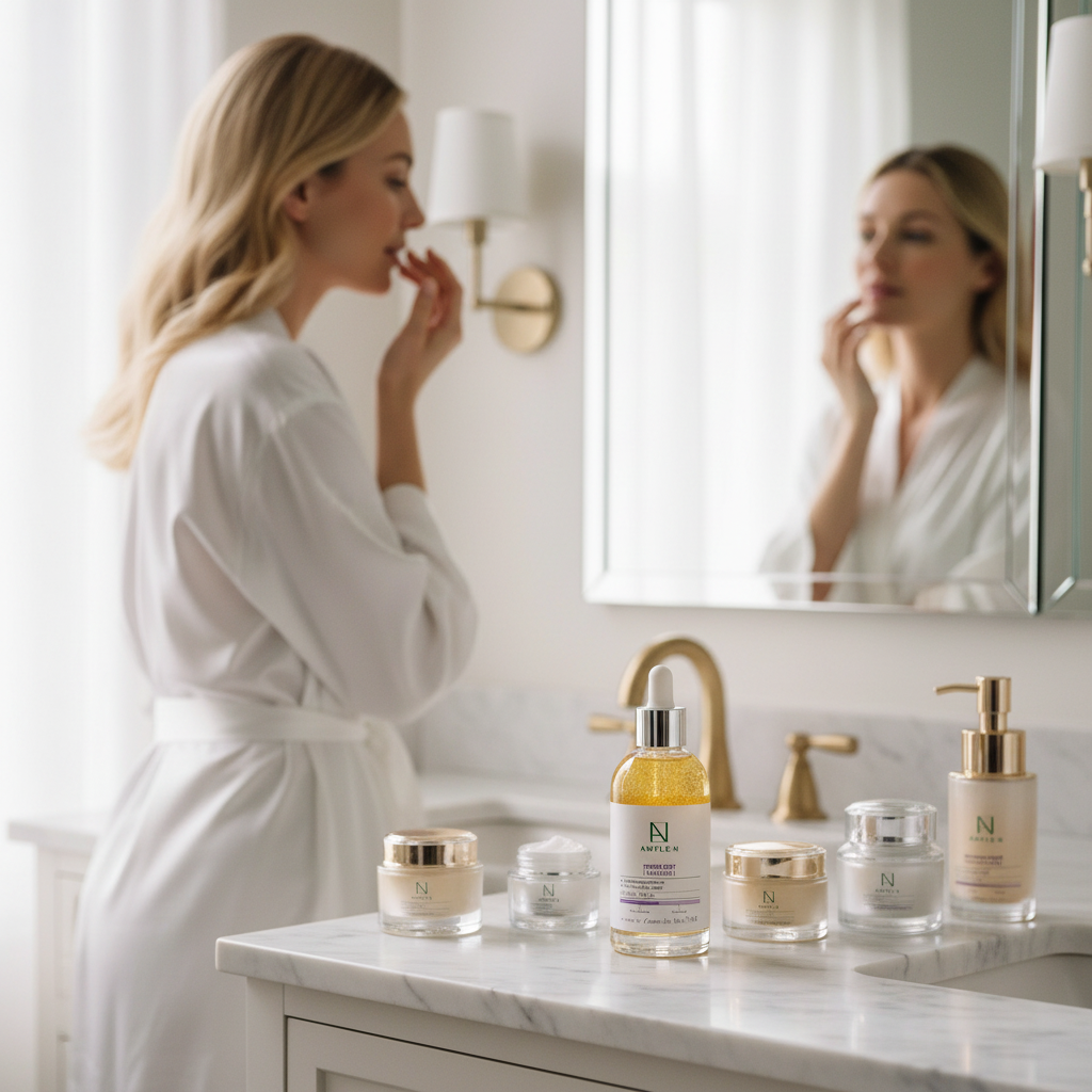 السيروم على طاولة الحمام الفاخرة