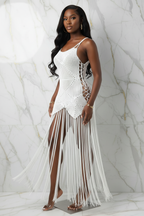 فستان كروشيه أبيض مع عارضة - زاوية أمامية