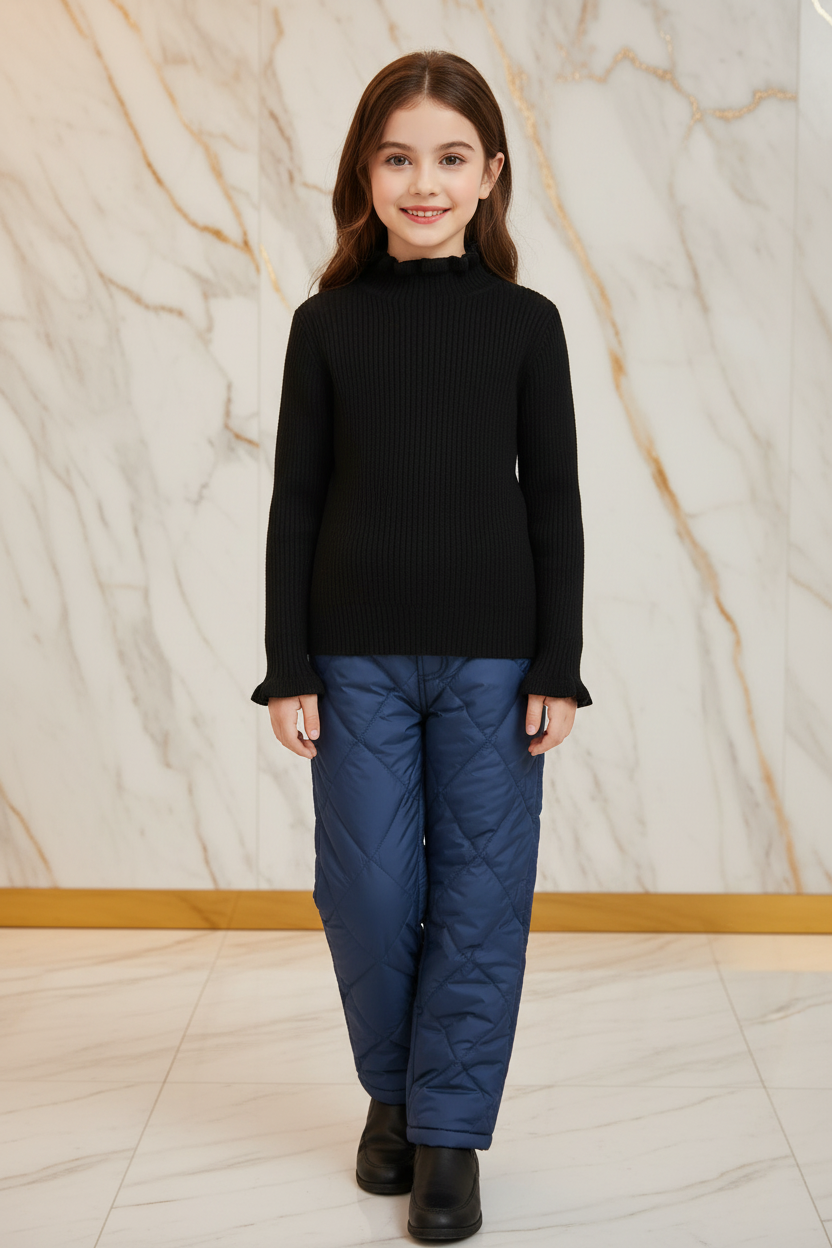 سويتر أسود مبطن مع بنطال جينز - أمامي