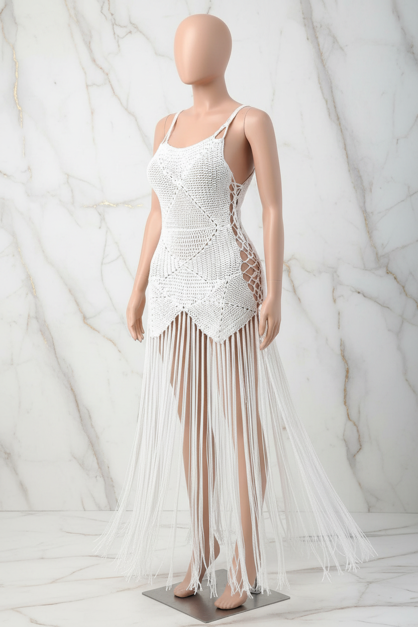 فستان كروشيه أبيض - زاوية أمامية