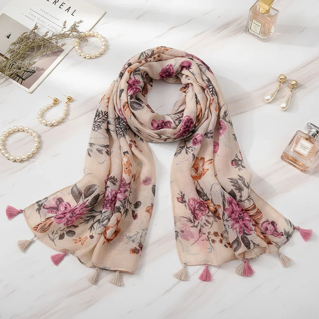 الشال مطوي بأناقة مع إكسسوارات فاخرة